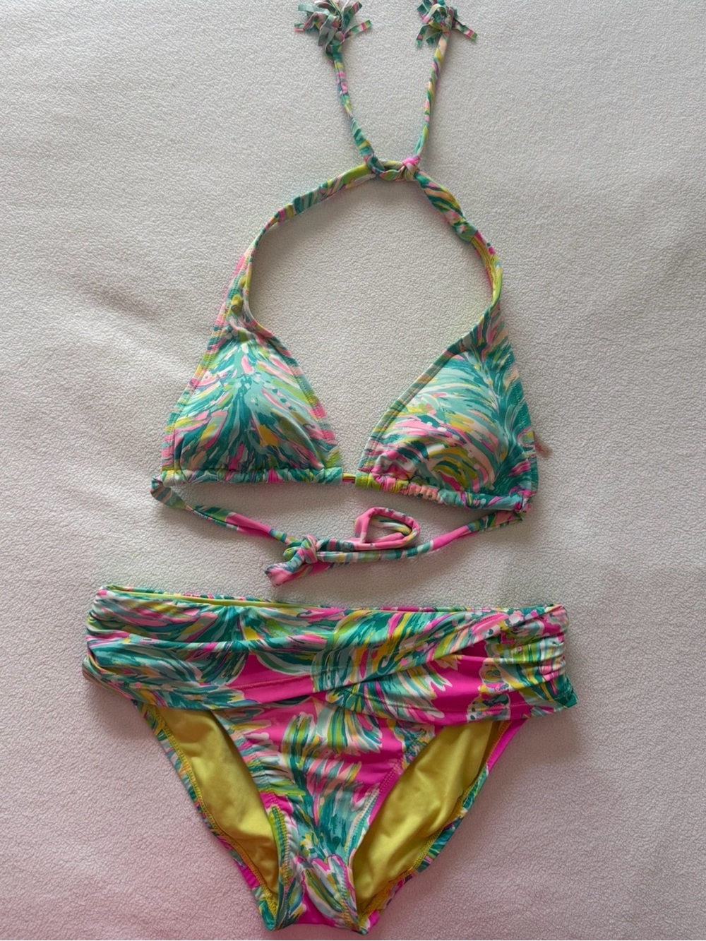 Lilly Pulitzer Bikini Set Size 6 Tropical Floral Halter Foldover Bottoms